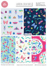 Lot de 5 Fat Quarters 100 % coton à motifs de créatures de jardin, idéal pour l'artisanat, le matelassage et la couture.